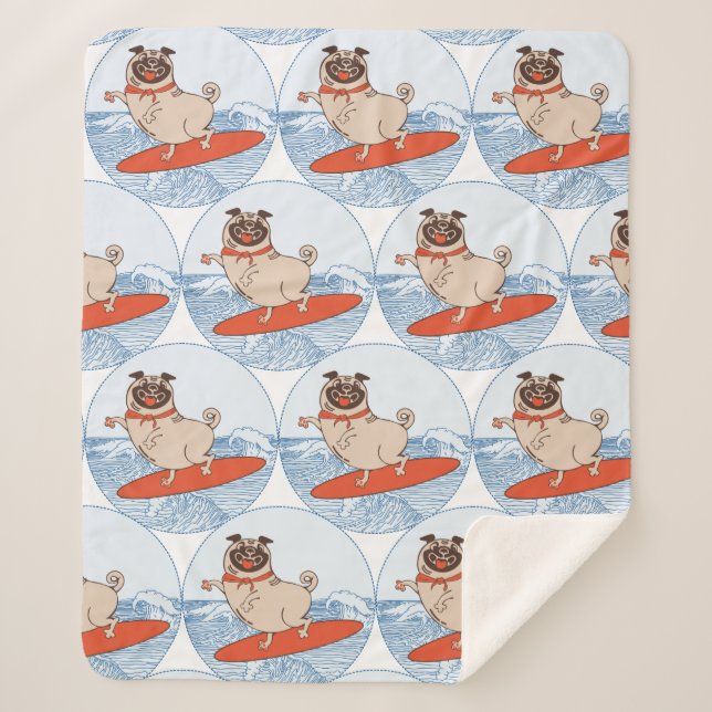 Couverture Sherpa Vague à cheval heureux chien de carlin sur la plan (Devant)