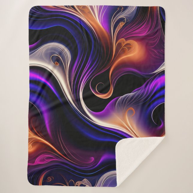 Couverture Sherpa Vagues de Feu - Abstrait Violet, Orange et Or Gras (Devant)