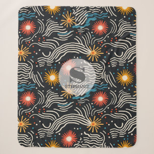 Couverture Sherpa Vagues florales Abstraites sur noir