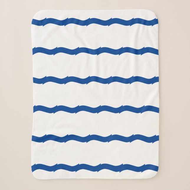 Couverture Sherpa Vagues rayures bleu blanc motif nautique (Devant)