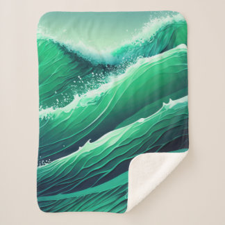 Couverture Sherpa vagues turquoise, turquoise, bleue de l'océan