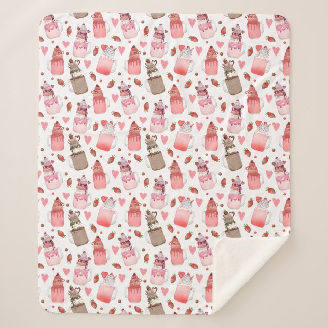 Couverture Sherpa Valentine Coeurs Milkshakes Motif de bonbons (Devant)