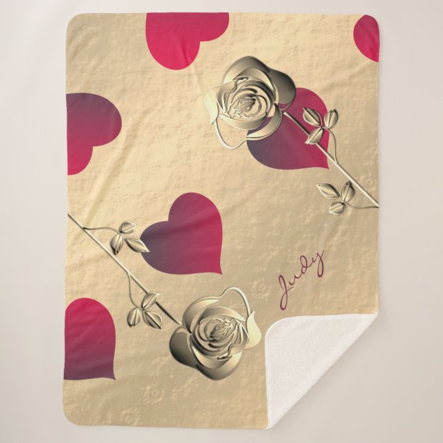 Couverture Sherpa Valentine Red Hearts Rose Gold Sherpa Blanket (Devant)