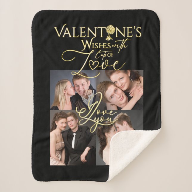 Couverture Sherpa Valentine's Day Elegant Gold Photo Collage  (Devant)