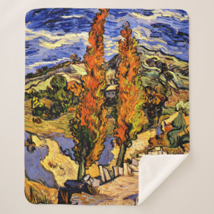 Couverture Sherpa Van Gogh - Deux peupliers sur une colline