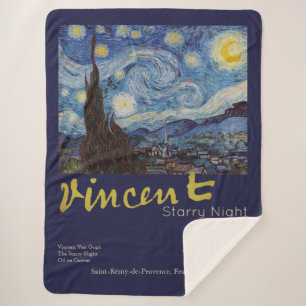 Couverture Sherpa Van Gogh Nuit Étoilée Vintage Bleu Chef-d'œuvre