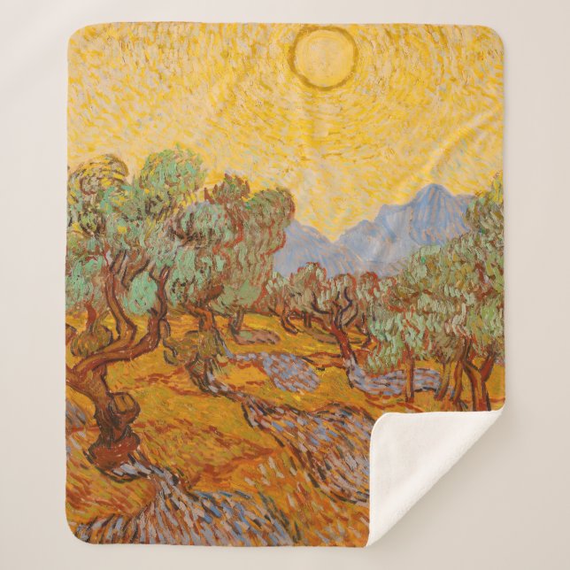 Couverture Sherpa Van Gogh Olive Trees Soleil Jaune Ciel (Devant)