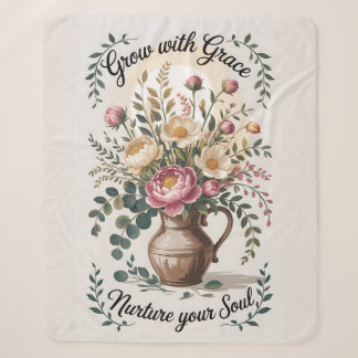 Couverture Sherpa Vase avec florale grandit avec citation de grâce