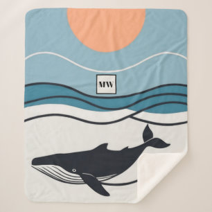 Couverture Sherpa Vector minimaliste baleine dans le monogramme océa