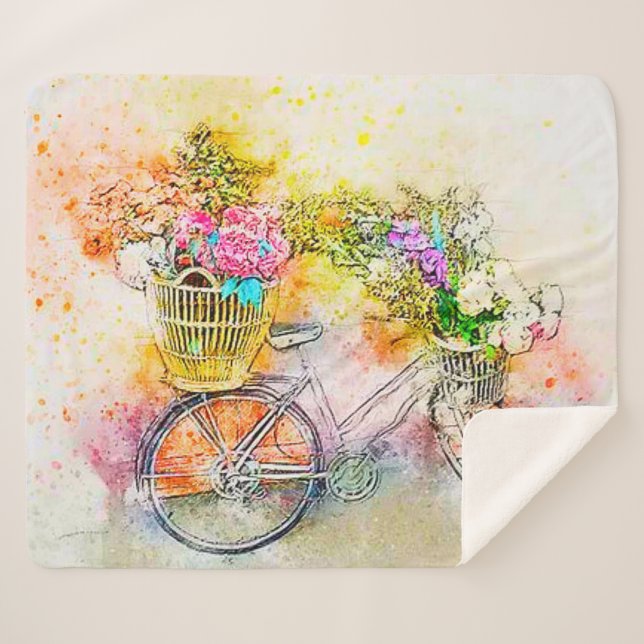 Couverture Sherpa Vélo et fleurs  (Devant (Horizontal))