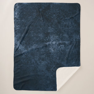 Couverture Sherpa Velvety Navy Damask   Bleu foncé Grunge Baroque