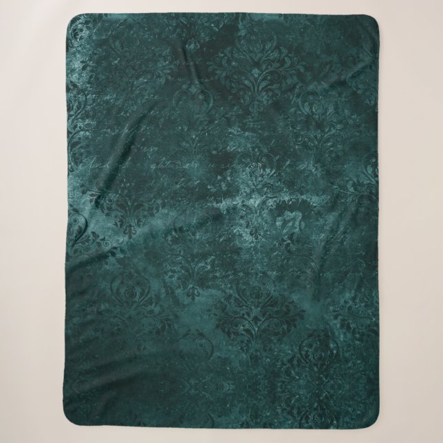 Couverture Sherpa Velvety Turquoise Damask | Grunge vert foncé Baroq (Devant)