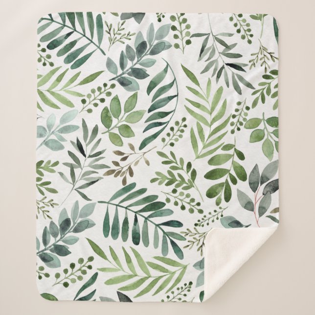 Couverture Sherpa Verdure botanique Feuille Aquarelle   (Devant)