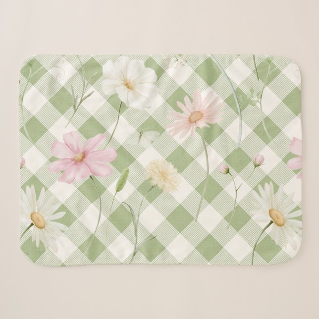 Couverture Sherpa Vérificateurs Floraux Vert Sauge (Devant (Horizontal))