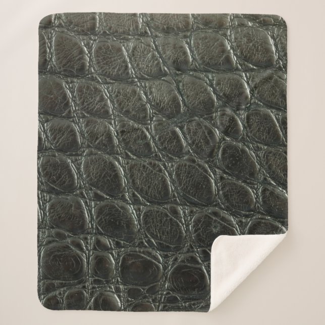 Couverture Sherpa Véritable alligator noir texture cuir, gros plan  (Devant)