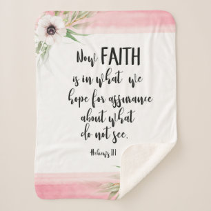Couverture Sherpa Verset biblique Rustique Rose et Blanc floral