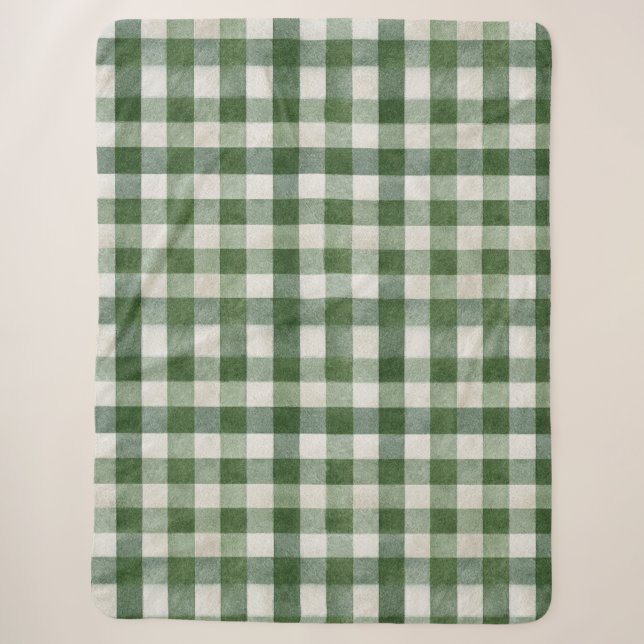 Couverture Sherpa Vert chaud crème carreaux rayures Noël (Devant)