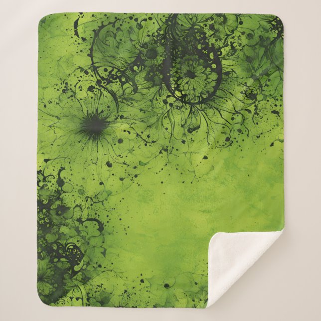 Couverture Sherpa Vert Citron Grunge avec Accents Noirs (Devant)