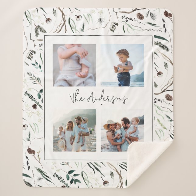 Couverture Sherpa Vert moderne élégante aquarelle botanique 4 photo (Devant)