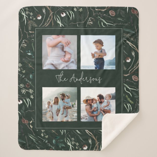 Couverture Sherpa Vert moderne élégante aquarelle botanique 4 photo (Devant)