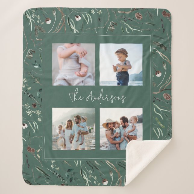 Couverture Sherpa Vert moderne élégante aquarelle botanique 4 photo (Devant)