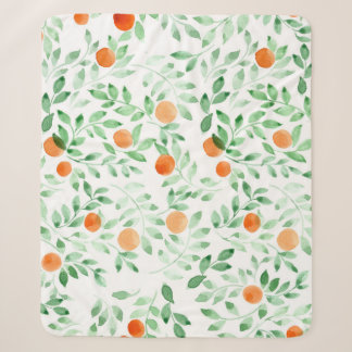 Couverture Sherpa Vert orange Tangerine Provence Aquarelle