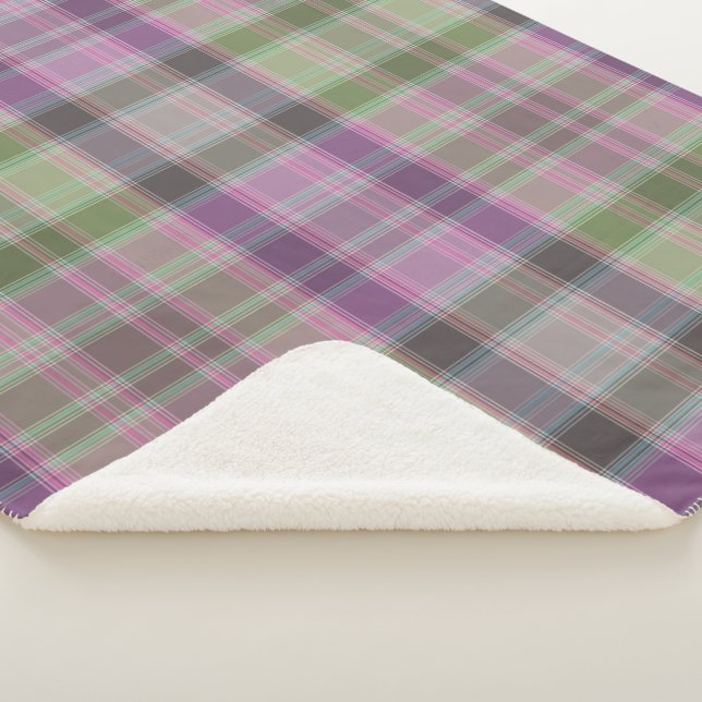 Couverture Sherpa Vert, tartan classique lilas. (3/4)
