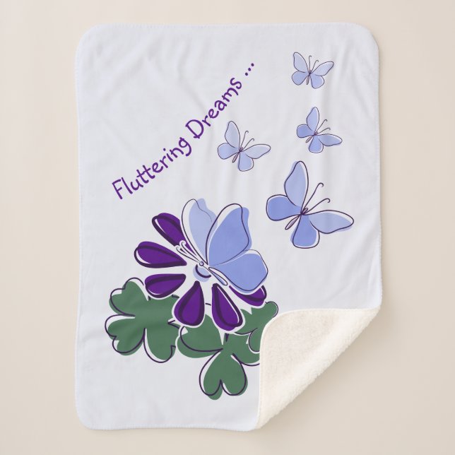 Couverture Sherpa Vert violet bleu Doodle Fleur Papillons Baby (Devant)