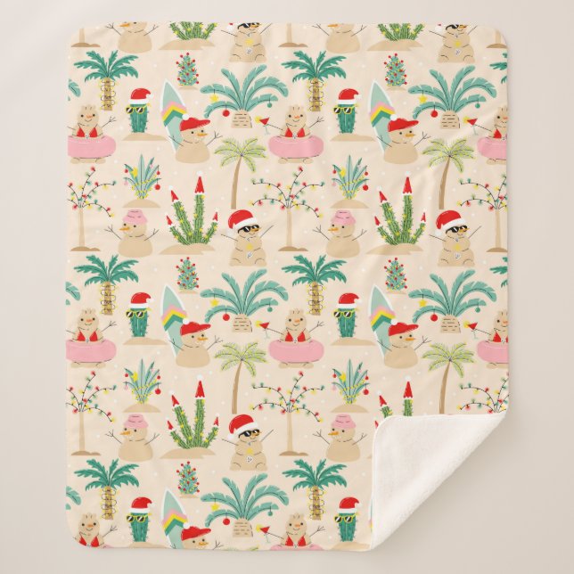 Couverture Sherpa Vibes de vacances tropicales Motif de Noël (Devant)