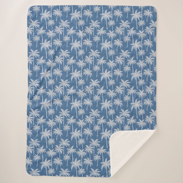 Couverture Sherpa Vibes Tropicales Palmier Bleu (Devant)