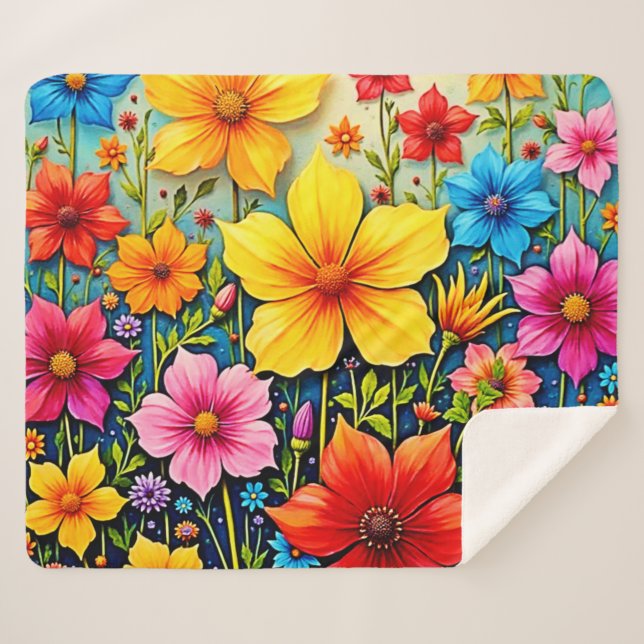 Couverture Sherpa Vibrant Flowers: Garden of Joy Art (Devant (Horizontal))