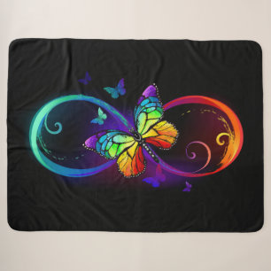 Couverture Sherpa Vibrant infinity with rainbow butterfly on black