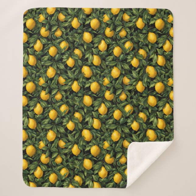 Couverture Sherpa Vibrant Lemon Citrus Tree Pattern (Devant)