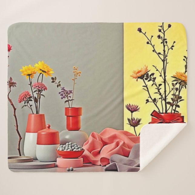 Couverture Sherpa Vibrant Red Yellow Arrangement Design (Devant (Horizontal))