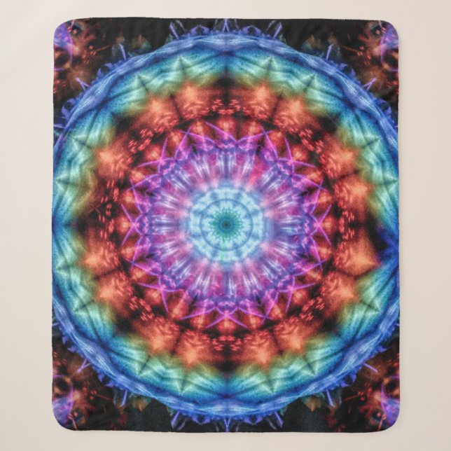 Couverture Sherpa Vibrant Tie Dye Kaleidoscope Rainbow Mandala (Devant)