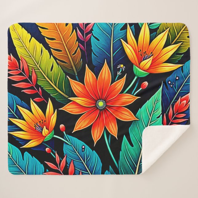 Couverture Sherpa Vibrant Tropical Flower Art (Devant (Horizontal))