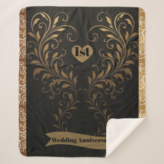 Couverture Sherpa Victorian Orné de Fleurs en Noir Vintage Or
