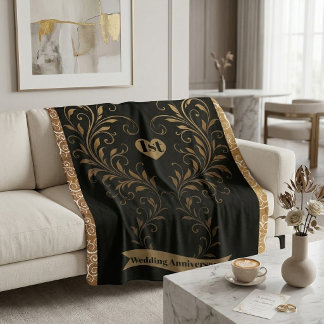 Couverture Sherpa Victorian Orné de Fleurs en Noir Vintage Or 