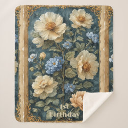 Couverture Sherpa Victorian Vintage Soft Ivory Peony English Garden 