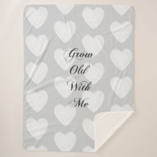 Couverture Sherpa Vieillir Avec Moi Aimer Grey Coeurs Blancs