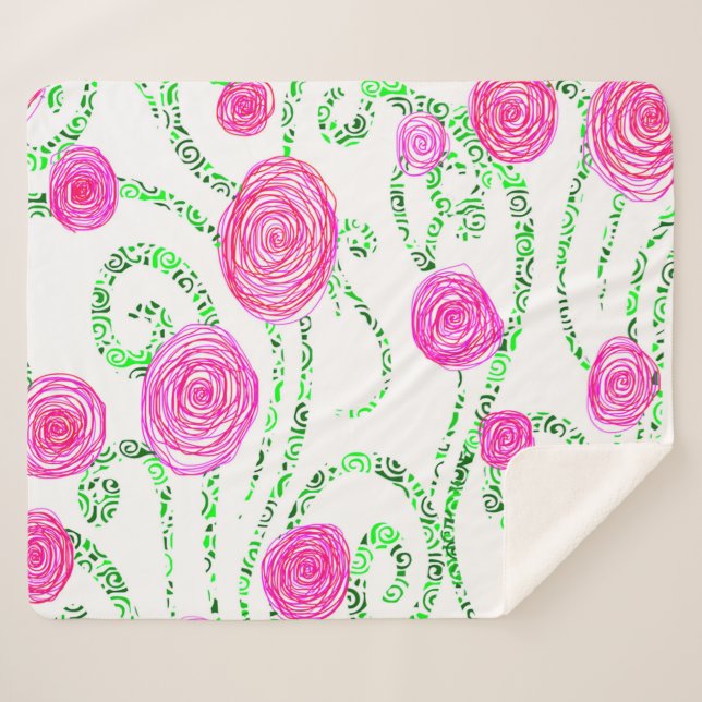 Couverture Sherpa Vignes vert et rose (Devant (Horizontal))