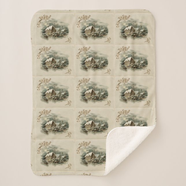 Couverture Sherpa Ville vintage en hiver (Devant)