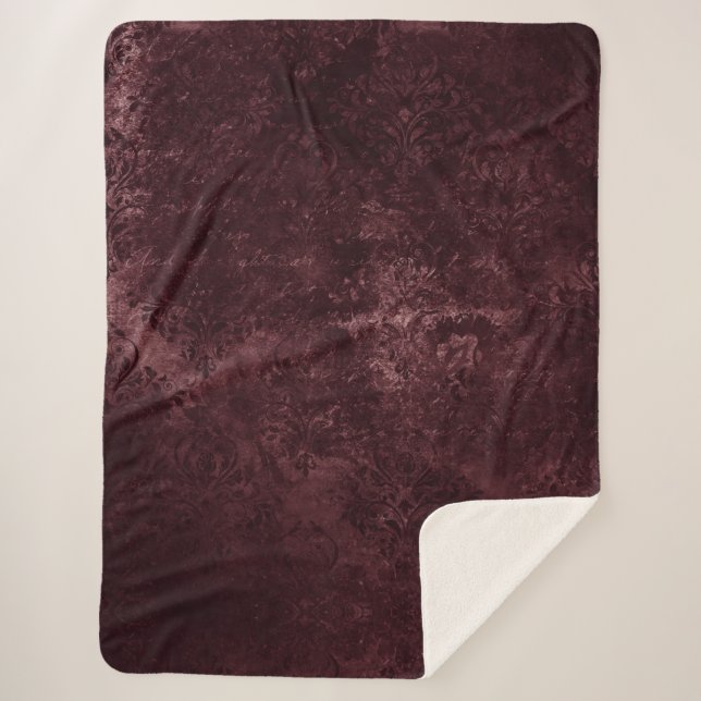 Couverture Sherpa Vin Velvety Damask | Glam Grunge de Bordeaux Sangr (Devant)