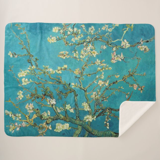 Couverture Sherpa Vincent Van Gogh Blossoming Almond Tree Floral Art (Devant (Horizontal))