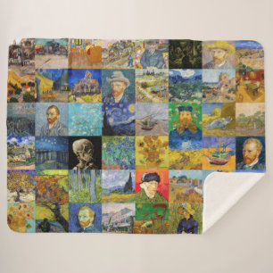 Couverture Sherpa Vincent van Gogh - chefs-d'oeuvre Mosaic Patchwork