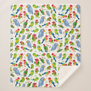 Couverture Sherpa Vintage Birds Motif, Colorful parakeet motif