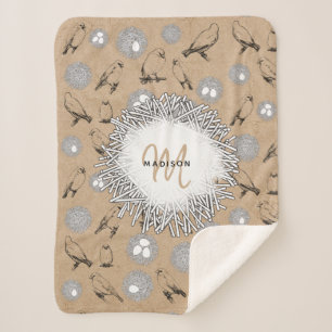 Couverture Sherpa Vintage Birds & Nid Rustic Kraft Brown