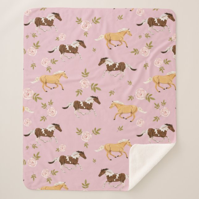 Couverture Sherpa Vintage Floral Horse Motif (Devant)