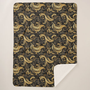 Couverture Sherpa Vintage Golden Floral Feuilles