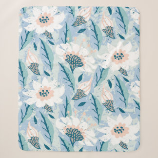 Couverture Sherpa Vintage motif floral peint à la main avec grand bl